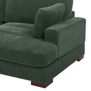 English Elm Large Corduroy Chaise Loveseat with Extended Leg Support for Relaxed Living Rooms Dark Green B2748S00007
