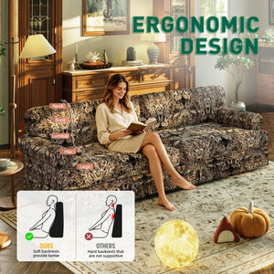 English Elm Luxuriously Deep Chenille Sofa with Pleated Skirt and Rolled Arms for Living Rooms Black Floral W1885S00296