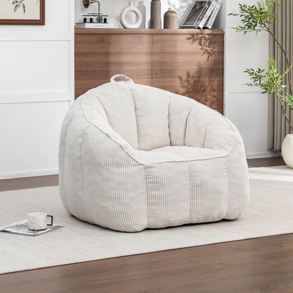 English Elm Giant Corduroy Bean Bag with Armrests Shredded Foam Lounge Chair for Living Room Beige W2200P442622