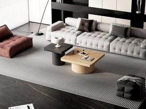 English Elm Modern Parquet Wood Nesting Coffee Tables Sculptural Fluted Pedestal Living Room Set Black+Natural W1435S00033
