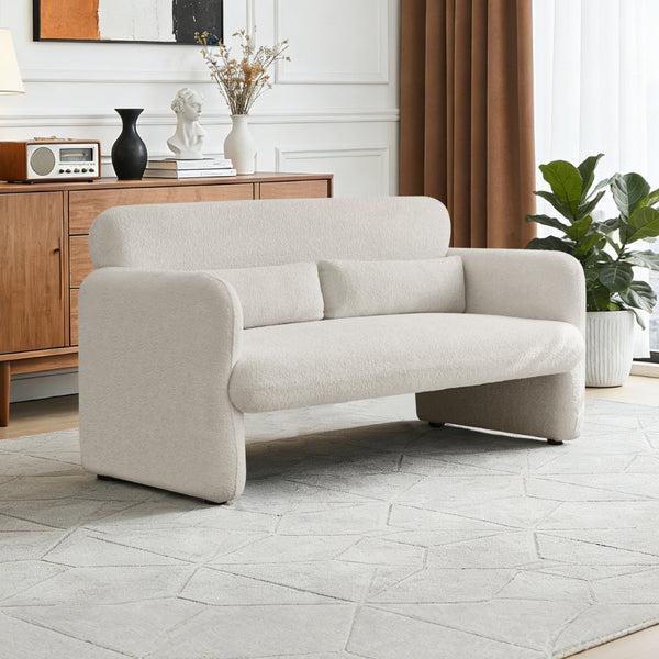 English Elm Best-selling Boucle Cloud Loveseat Velvet Upholstered 2 Seater with Lumbar Pillow Beige W1765P334058