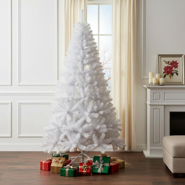 HomeRoots 7.5' White Full Pine Christmas Tree - Stunning Snowy Decor, Durable, Easy Setup, Perfect for Any Space! 713022