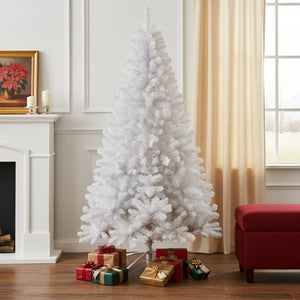 HomeRoots 8' White Full Pine Christmas Tree - Elegant Holiday Centerpiece with Lush Branches & Easy Setup 713023