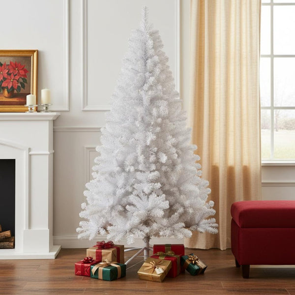 HomeRoots 8' White Full Pine Christmas Tree - Elegant Holiday Centerpiece with Lush Branches & Easy Setup 713023