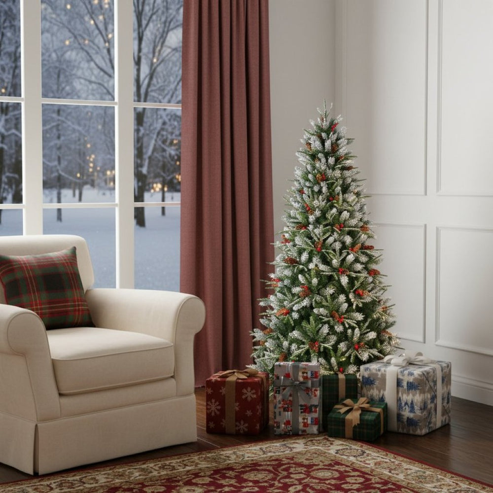 HomeRoots 6' White Full Pine Christmas Tree - Elegant, Durable, and Easy to Assemble with Realistic Branch Tips 713050
