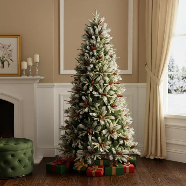 HomeRoots 7' White Full Pine Christmas Tree - Lush, Modern Décor Piece with Hinged Branches for Easy Setup 713051