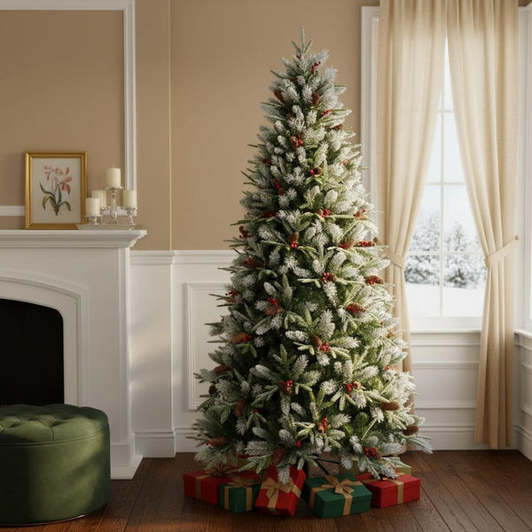 HomeRoots 6' Full Flocked Pine Christmas Tree - Snowy Elegance for Effortless Holiday Decorating and Cheer 72 713055