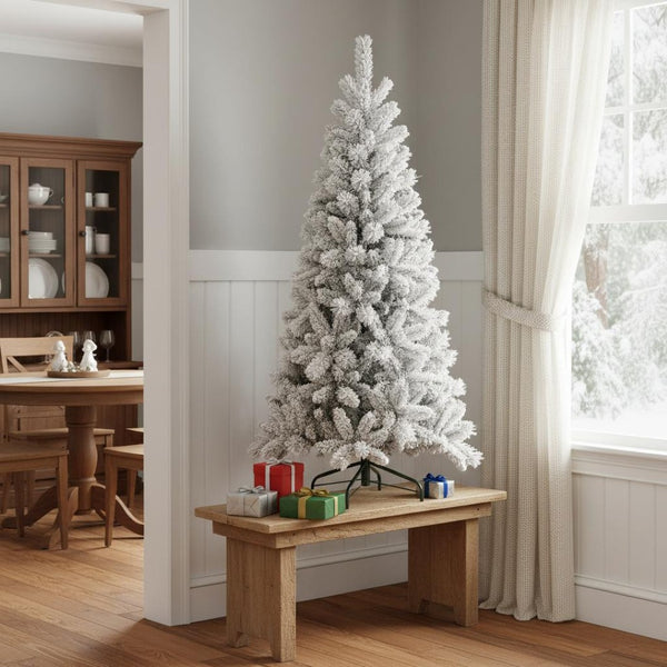 HomeRoots 6' Full Flocked Pine Christmas Tree - Snowy Elegance for Effortless Holiday Decorating and Cheer 60 713057