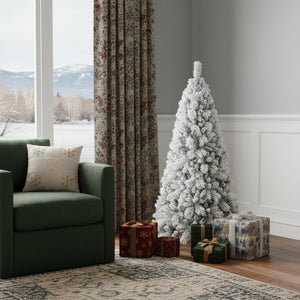 HomeRoots 6' Full Flocked Pine Christmas Tree - Snowy Elegance for Effortless Holiday Decorating and Cheer 84 713058