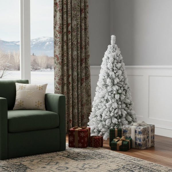 HomeRoots 6' Full Flocked Pine Christmas Tree - Snowy Elegance for Effortless Holiday Decorating and Cheer 84 713058