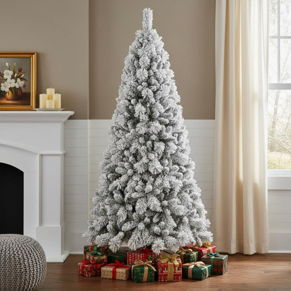 HomeRoots 7.5' White Full Pine Christmas Tree - Elegant Artificial Holiday Centerpiece for Homes & Offices 713059