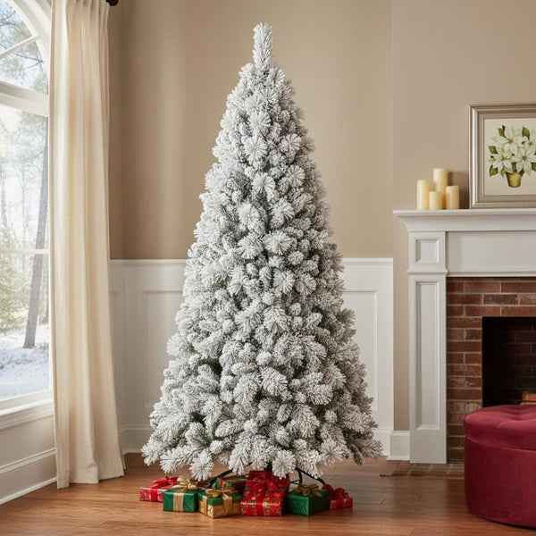 HomeRoots 8' White Full Pine Christmas Tree - Lush, Frosted Look for Elegant Holiday Décor & Easy Maintenance 713060