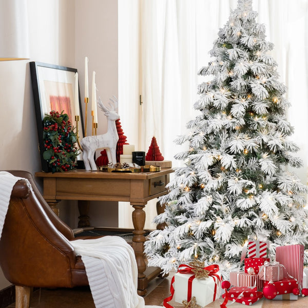 HomeRoots 6' White Pre Lit Full Pine Christmas Tree - Elegant, Durable, and Effortless Setup for Holiday Charm 713067