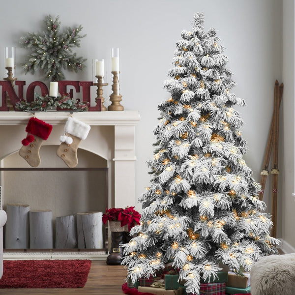 HomeRoots 6' White Pre Lit Full Pine Christmas Tree - Elegant, Durable, and Effortless Setup for Holiday Charm 713067