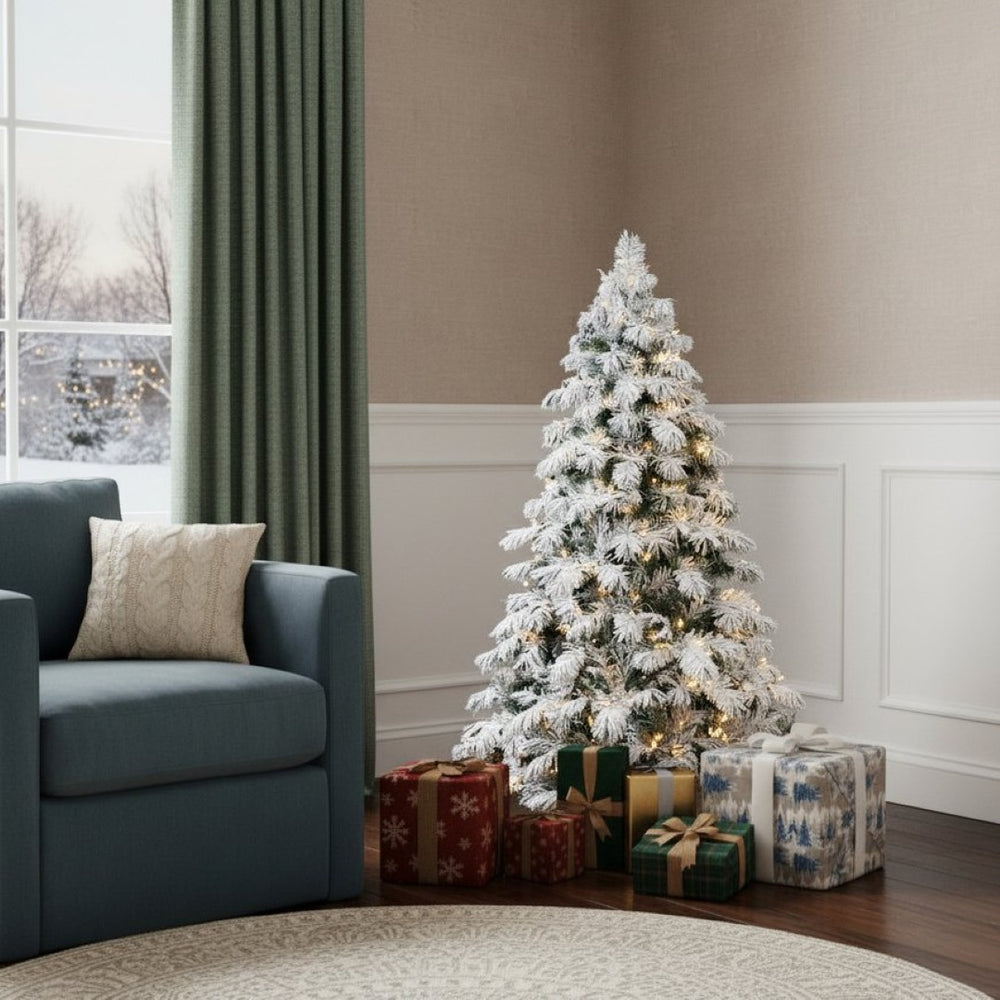 HomeRoots 6' White Pre Lit Full Pine Christmas Tree - Elegant, Durable, and Effortless Setup for Holiday Charm 713067
