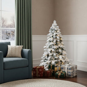 HomeRoots 6' White Pre Lit Full Pine Christmas Tree - Elegant, Durable, and Effortless Setup for Holiday Charm 713067