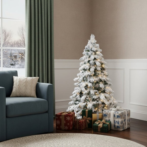 HomeRoots 6' White Pre Lit Full Pine Christmas Tree - Elegant, Durable, and Effortless Setup for Holiday Charm 713067