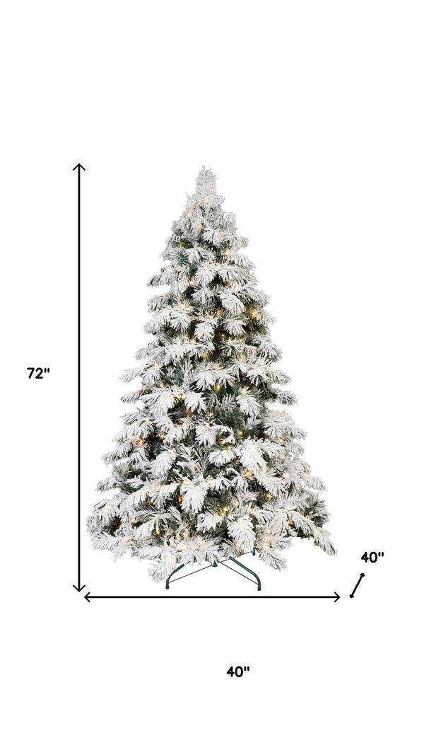 HomeRoots 5' Flocked Pine Christmas Tree – Pre-Lit, Snow-Dusted Branches for a Charming Winter Wonderland Look 84 713068