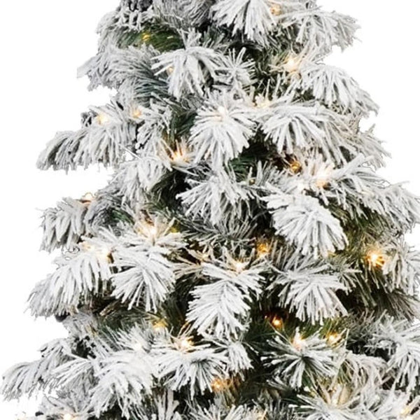 HomeRoots 6' Pre-Lit Full Pine Christmas Tree with Flocked Needles, LED Lights & Decorations for Holiday Cheer 713070