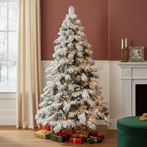 HomeRoots 6' Pre-Lit Full Pine Christmas Tree with Flocked Needles, LED Lights & Decorations for Holiday Cheer 713070