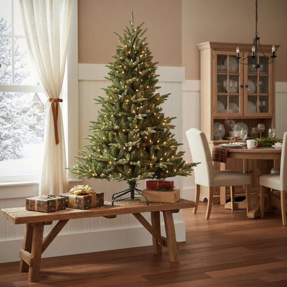 HomeRoots 5' Pre Lit Full Pine Christmas Tree - Lush Green Needles, Warm LED Lights, Easy Setup & Versatile Decor 713072