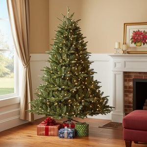 HomeRoots 7.5' Pre-Lit Full Pine Christmas Tree – Lifelike Design, Effortless Setup, and Warm Holiday Glow! 713075