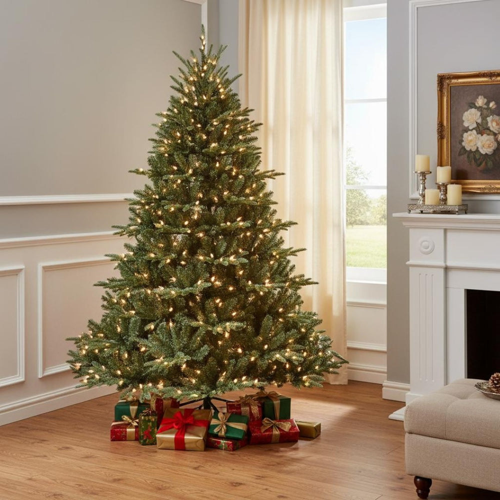 HomeRoots 9' Pre Lit Full Pine Christmas Tree - Effortless Elegance with 900 LED Lights for a Stunning Holiday Display 713077