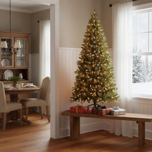 HomeRoots 5' Pre Lit Full Pine Christmas Tree – Lush, Realistic Design with Warm LED Lights for Cozy Holiday Charm 713079