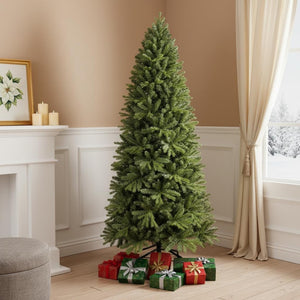 HomeRoots 7.5' Pre-Lit Full Pine Christmas Tree - Lush, Realistic Holiday Décor with 450 LED Lights & Easy Setup 713082