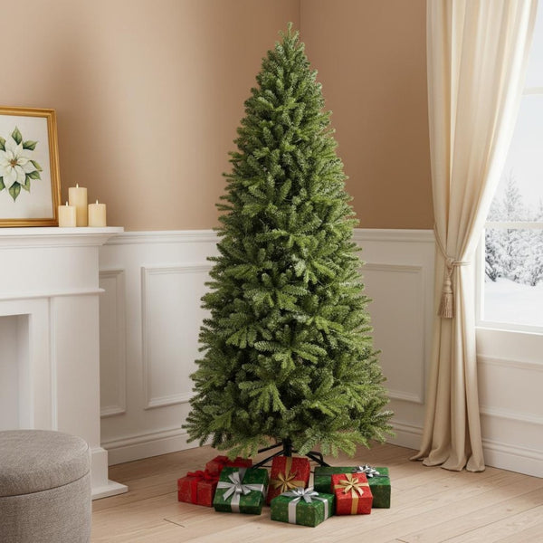 HomeRoots 7.5' Pre-Lit Full Pine Christmas Tree - Lush, Realistic Holiday Décor with 450 LED Lights & Easy Setup 713082