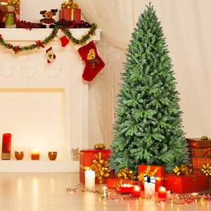 HomeRoots 7.5' Pre-Lit Full Pine Christmas Tree - Lush, Realistic Holiday Décor with 450 LED Lights & Easy Setup 713082