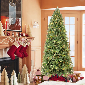 HomeRoots 6' Pre-Lit Full Pine Christmas Tree – Realistic Foliage, Easy Setup & Warm LED Lights for Festive Cheer 713084