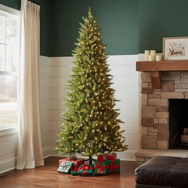 HomeRoots 7' Pre Lit Full Pine Christmas Tree - Lifelike, Easy Setup with 400 LED Lights for Holiday Cheer! 713085