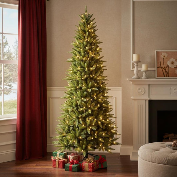 HomeRoots 8' Pre-Lit Full Pine Christmas Tree with LED Lights - Lush, Durable, Easy Setup for Festive Decor! 713086