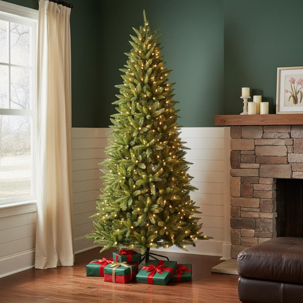 HomeRoots 9' Pre Lit Full Pine Christmas Tree - Lush Green, 650 LED Bulbs, Easy Setup, Hassle-Free Holiday Decor! 713087