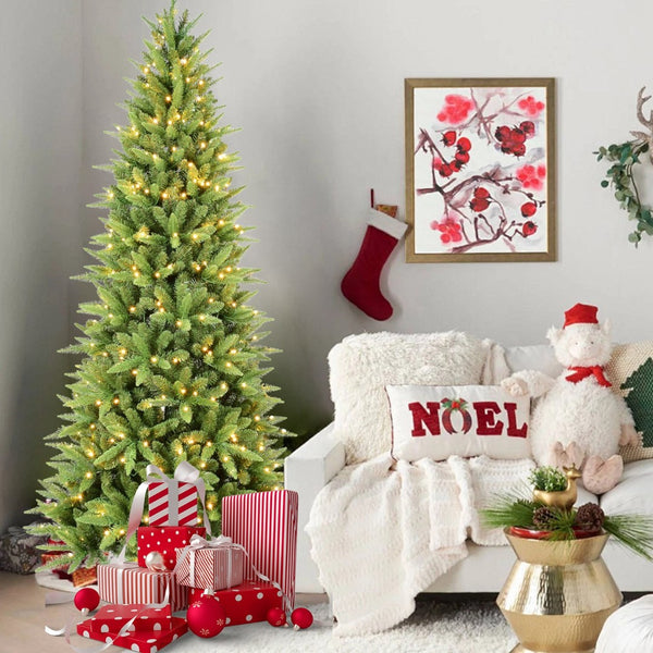 HomeRoots 5' Pre-Lit Full Pine Christmas Tree - Realistic Look, Easy Setup, LED Lights for Festive Cheer! 713088