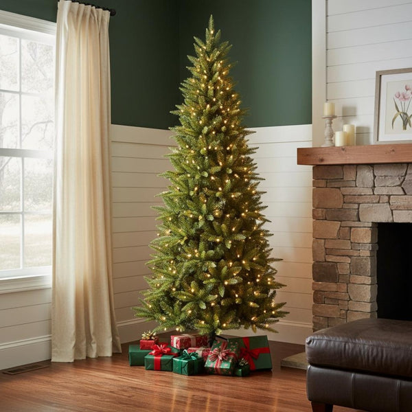 HomeRoots 5' Pre-Lit Full Pine Christmas Tree - Realistic Look, Easy Setup, LED Lights for Festive Cheer! 713088