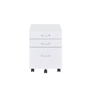 English Elm Tennos Modern White & Chrome File Cabinet with 4-Tier Shelves, 3 Drawers, Wheels & X-Frame Design B2726P294781