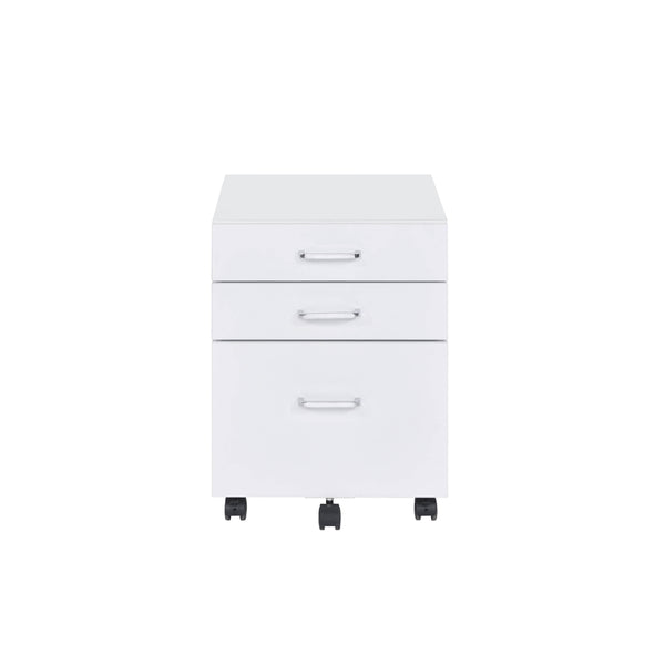 English Elm Tennos Modern White & Chrome File Cabinet with 4-Tier Shelves, 3 Drawers, Wheels & X-Frame Design B2726P294781