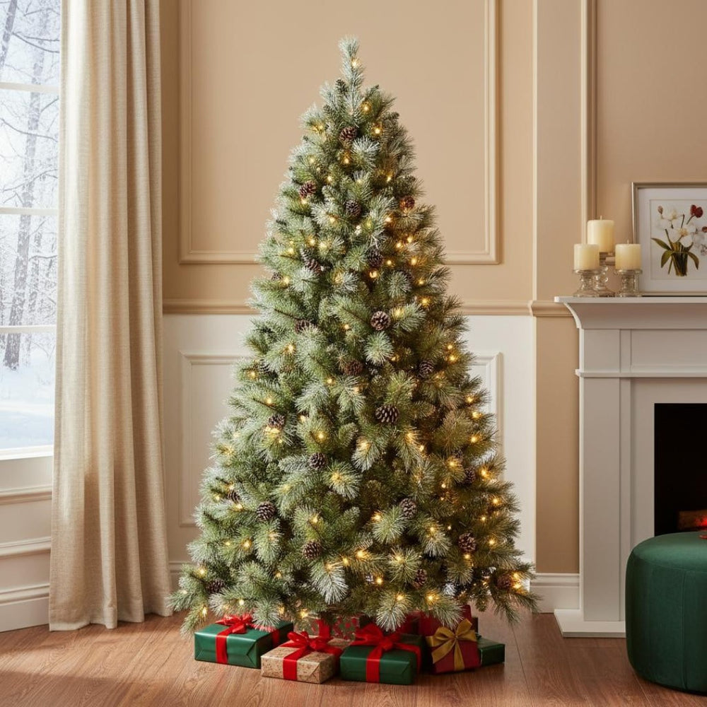 HomeRoots 7' Pre Lit Full Pine Christmas Tree - Lush, Realistic Foliage with LED Lights for Effortless Holiday Cheer! 713090