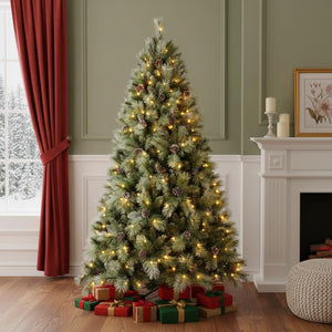 HomeRoots 9' Pre-Lit Full Pine Christmas Tree with 700 LED Lights – Lush Green, Easy Setup, Ideal Holiday Centerpiece 713093
