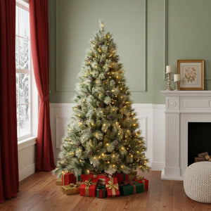 HomeRoots 6' Pre-Lit Flocked Fir Christmas Tree - Lush, Energy-Efficient, Easy Setup for Stunning Holiday Decor 72 713094