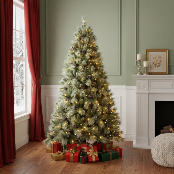 HomeRoots 6' Pre-Lit Flocked Fir Christmas Tree - Lush, Energy-Efficient, Easy Setup for Stunning Holiday Decor 72 713094