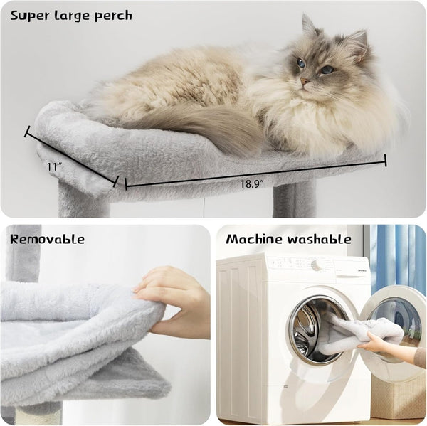 English Elm 68in Tall Six Level Plush Cat Tower with Sisal Posts Hammock Cave and Washable Perches Light Gray W243P326779