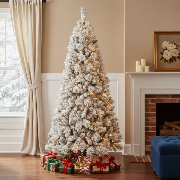 HomeRoots 4' White Pre-Lit Pine Christmas Tree – Elegant, Full, and Easy to Set Up with 350 LED Lights for Joyful Decor 713095