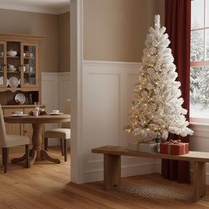 HomeRoots 5' White Pre Lit Full Pine Christmas Tree - Lush 250 LED Lights, Easy Setup, Perfect for Cozy Spaces 713096