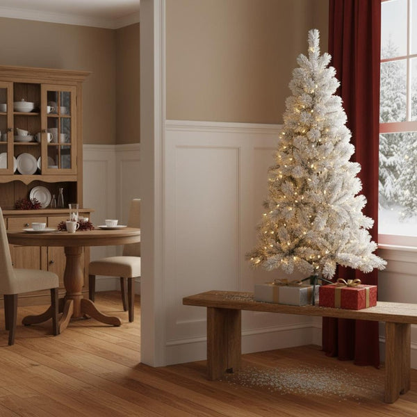 HomeRoots 5' White Pre Lit Full Pine Christmas Tree - Lush 250 LED Lights, Easy Setup, Perfect for Cozy Spaces 713096