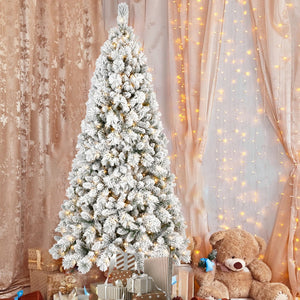 HomeRoots 6' Pre-Lit Flocked Fir Christmas Tree - Lush, Energy-Efficient, Easy Setup for Stunning Holiday Decor 84 713097