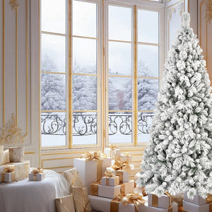 HomeRoots 6' Pre-Lit Flocked Fir Christmas Tree - Lush, Energy-Efficient, Easy Setup for Stunning Holiday Decor 84 713097