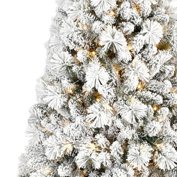 HomeRoots 6' Pre-Lit Flocked Fir Christmas Tree - Lush, Energy-Efficient, Easy Setup for Stunning Holiday Decor 84 713097